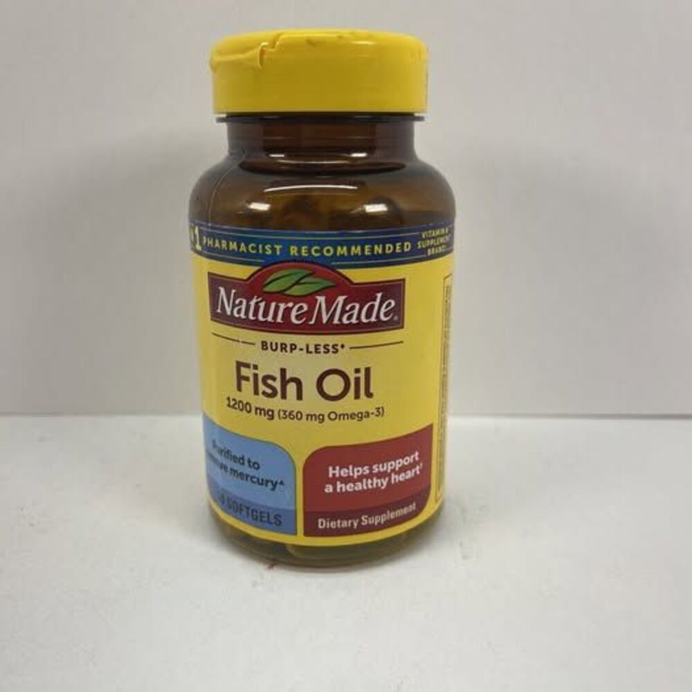 Nature Made Burp-Less Fish Oil 1200 mg 60 Softgels Fish Oil Omega 3 EXP 07/26